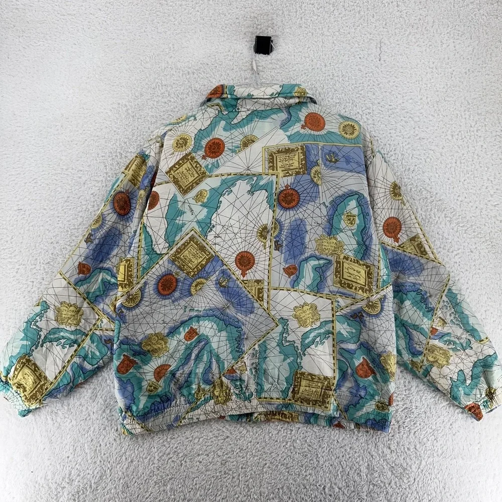 Vintage EVR Map Print Windbreaker Jacket Mens Large Full Zip 90s Retro‎